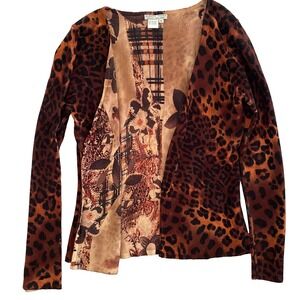Alberto Makali Open‎ Front Knit Cardigan Size M Long Sleeve Animal Print Viscose